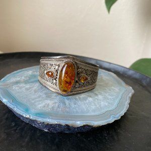 Amber and Silver Cuff Bracelet